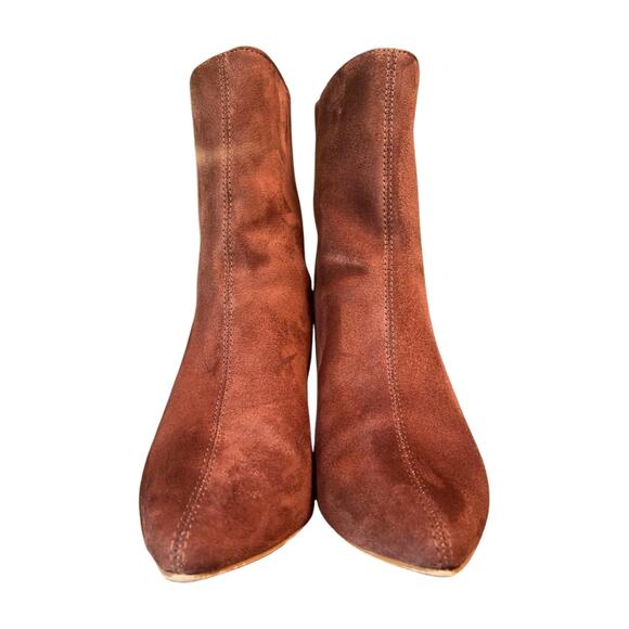 Lulus Walder Brown Suede Pointed Toe Block Heel Booties Size 6.5 Western Chic - Picture 5 of 12